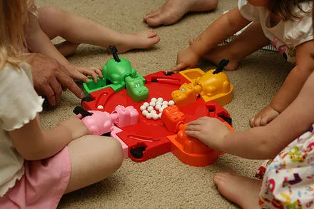 Hungry Hungry Hippos board game with colorful hippos competing for marbles