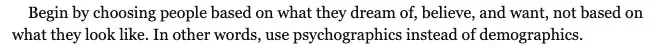 Seth Godin recommends creating a buyer persona by using psychographics instead of demographics